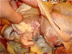 Gently work your hand under the skin, being careful not to rip it