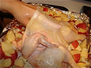 You should be able to pull the skin away from the meat like this