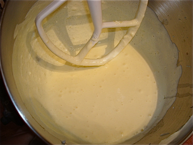 Whip the eggs, butter, and sour cream together
