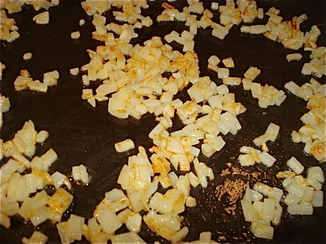 Fry the potatoes til golden brown