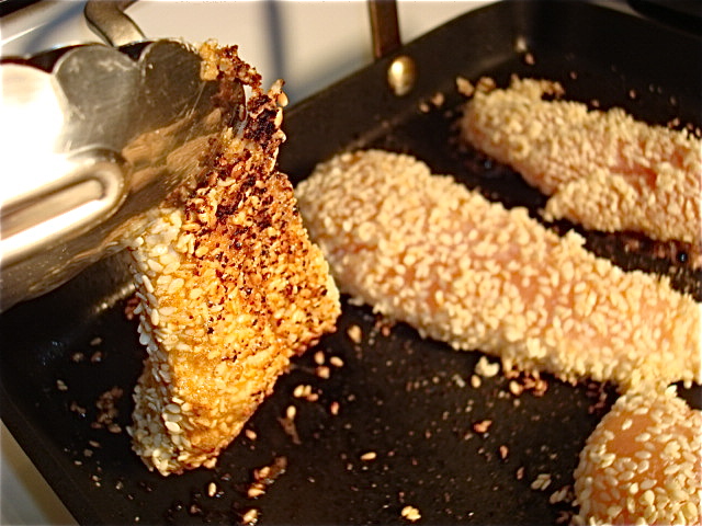 Flip when the chicken has started to cook through and has a nice golden crust on the bottom