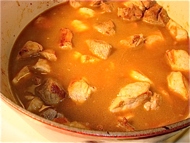 Stew meat with cider and chicken stock