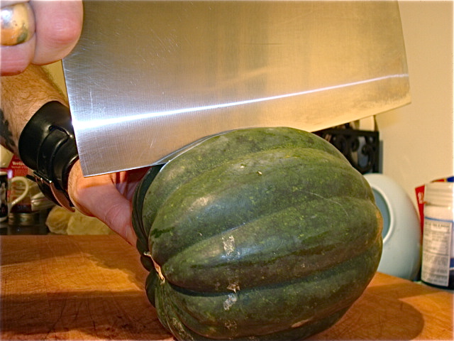 Begin to cut the squash