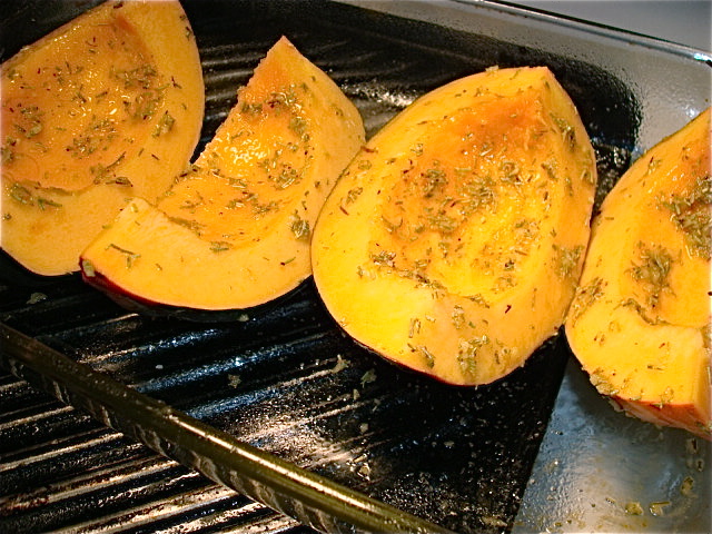 Acorn squash, ready to go into the oven