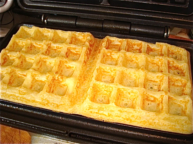 Waffles when they\'re about halfway done