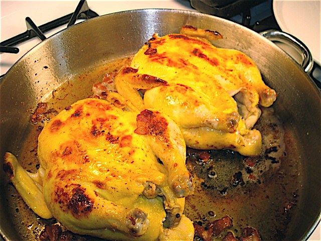 When the breasts are browned, flip them and brown the backs