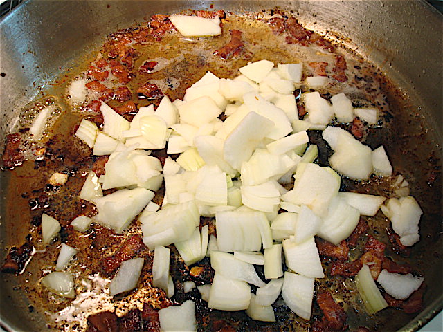 Add the chopped apple and onion