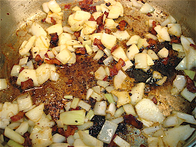 Saute the apple and onion in bacon fat