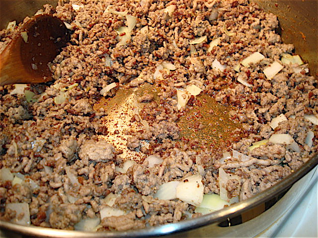 Browned meat and onions