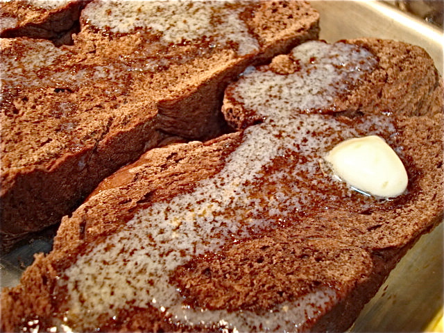 Drizzle the butter over the bread slices
