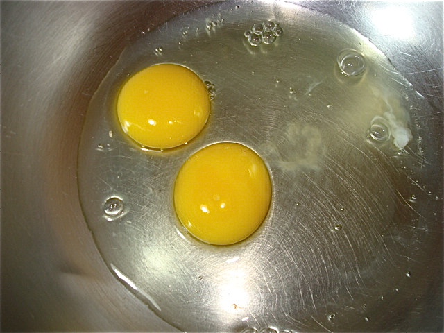Whisk two jumbo eggs together