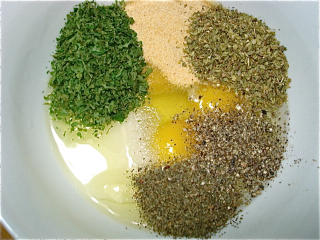 Add the eggs, herbs, and spices to a medium-sized bowl