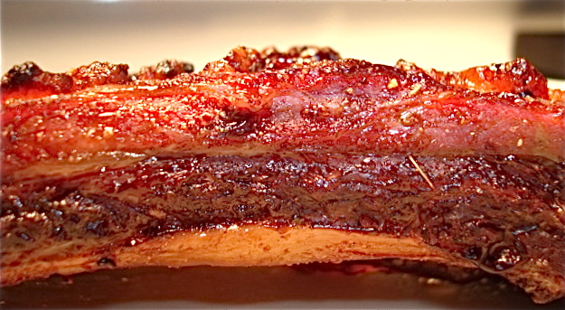 Cherry-Port Glazed Ribs Studded with Bacon, up close!