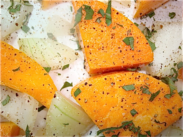 Veggies with salt, pepper, and sage