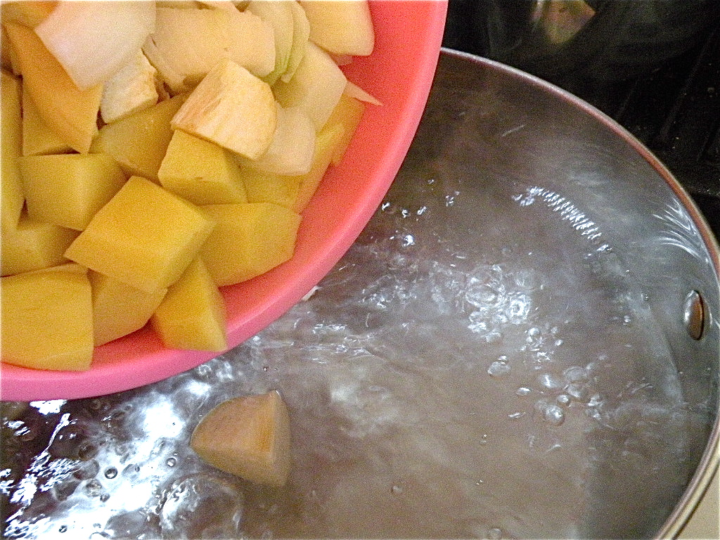 Add the veggies to the water