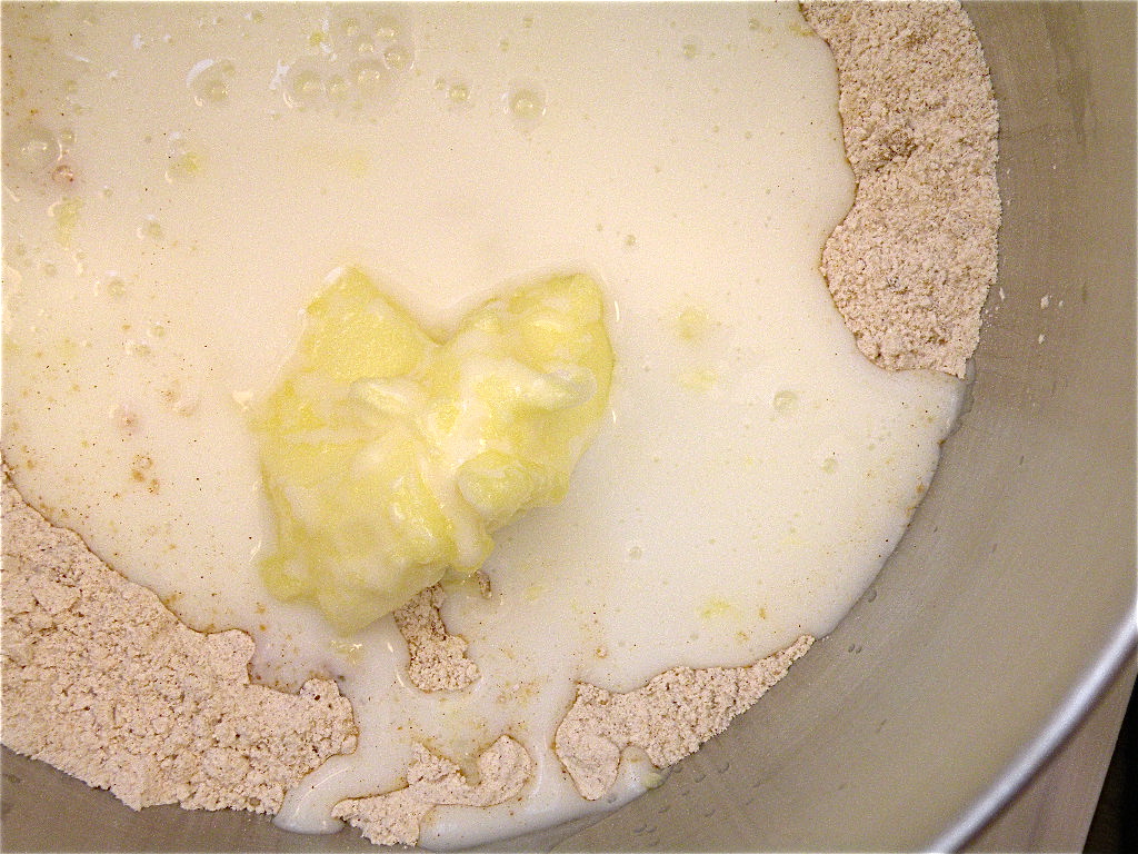 Add the butter and buttermilk