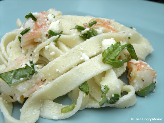 Pasta Salad with Shrimp, Goat Feta, and Basil at The Hungry Mouse Pasta Salad with Shrimp, Goat Feta, and Basil at The Hungry Mouse