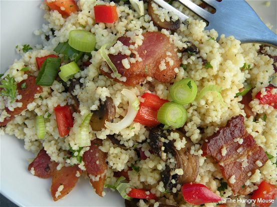 Cous Cous Salad with Bacon and Caramelized Mushrooms at The Hungry Mouse