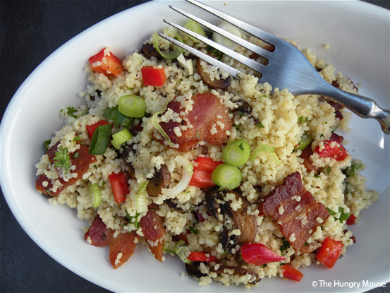 Cous Cous Salad with Bacon and Caramelized Mushrooms at The Hungry Mouse