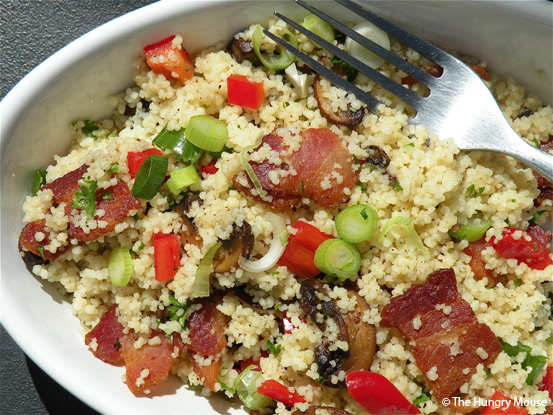 Cous Cous Salad with Bacon and Caramelized Mushrooms at The Hungry Mouse