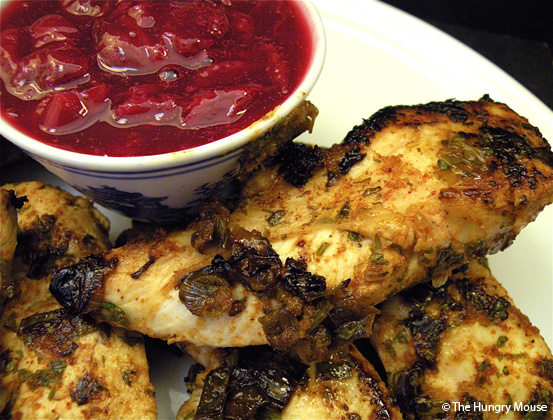 Chipotle Lime Chicken Fingers with Sour Cherry Compote at The Hungry Mouse