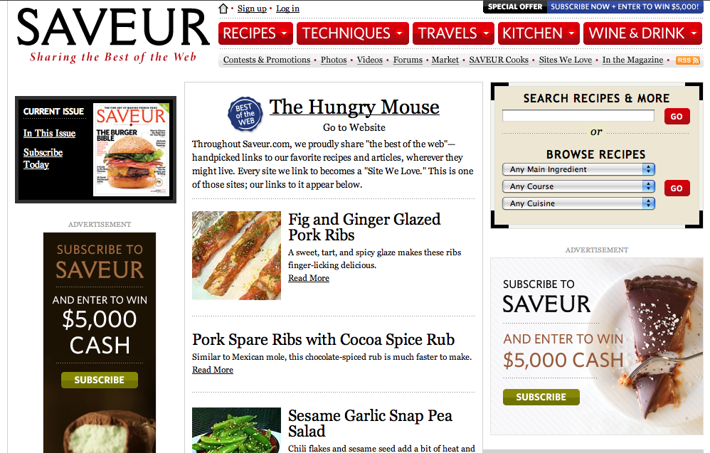 The Hungry Mouse on Saveur's Best of the Web List