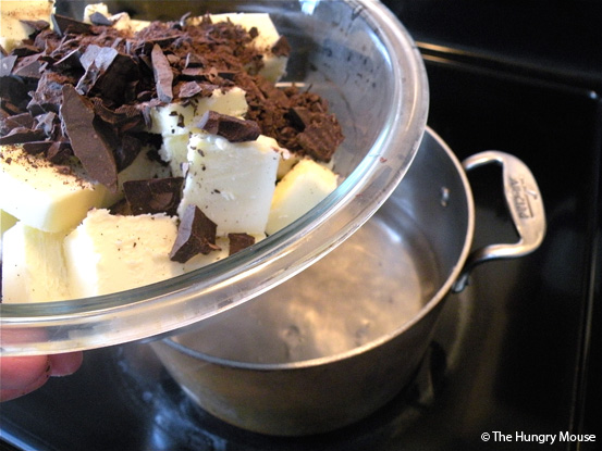 set the butter and chocolate over a pot of simmering water set the butter and chocolate over a pot of simmering water