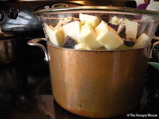 melt the butter and chocolate over a pot of simmering water melt the butter and chocolate over a pot of simmering water