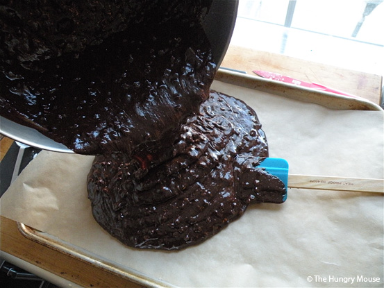 pour the brownie batter into the pan pour the brownie batter into the pan